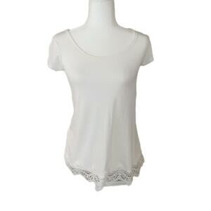 Xhilaration Size Small White Top Trim Cap Short Sleeve Women's Lace Crochet Knit